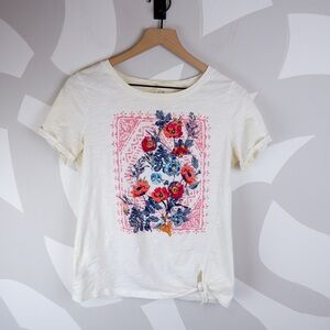 Ruff Hewn 100% Cotton Tie-Front Floral Print T-Shirt | S